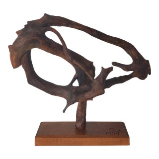 1994 Wood Sculpture "Circle of Life" Signed Nicolae Serban Transylvania 18"w Modernist Expressionist Folk Art For Sale
