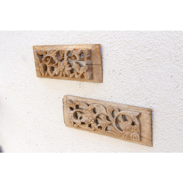Wood Birds & Flowers Bleached Panels, Pair For Sale - Image 7 of 9