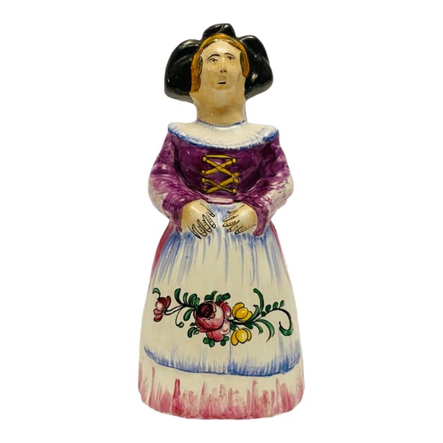 Mid Century French Faience Figural Figurine Traditional Costume and Headdress For Sale