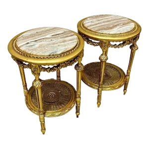 Side Table Set of 2 Marble Topped Gold Italian Style