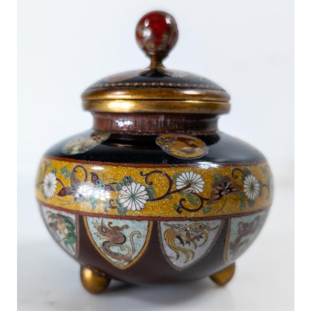 Metal Early 20th Century Japanese Cloisonne Enamel Covered Urn Attr: Honda Yosaburo For Sale - Image 7 of 17
