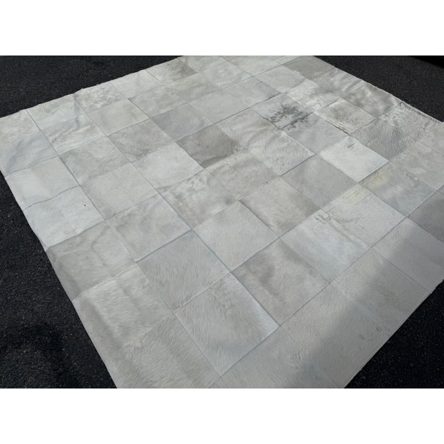 8ft Square Silver Gray Patchwork Hair on Hide Area Rug For Sale - Image 4 of 12