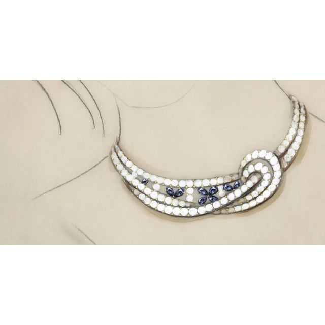 1970s Matted Original French Jewelry Fashion Design in Gouache For Sale - Image 5 of 7