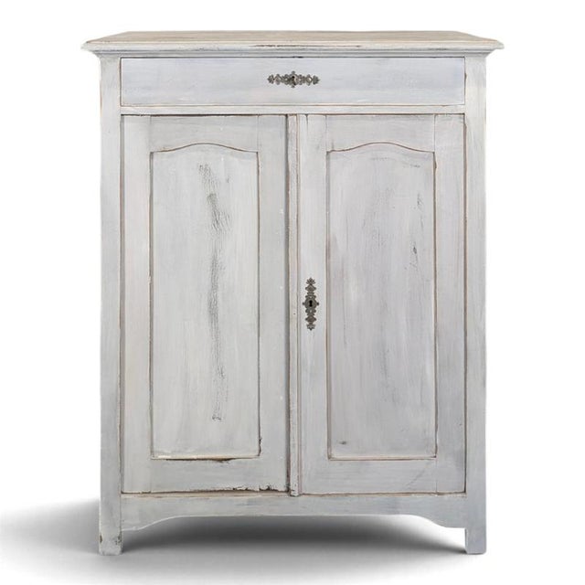 White Small 2-Door and Drawer Buffet in White Patinated Wood For Sale - Image 8 of 8