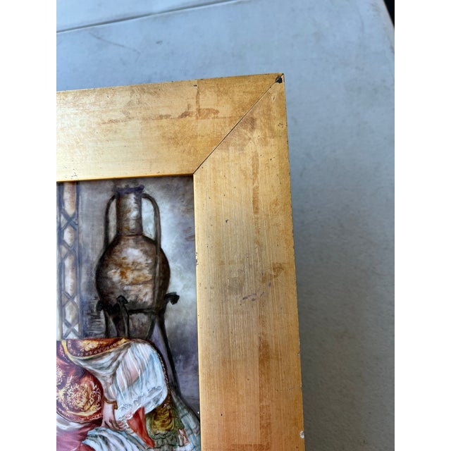 Wood Early 20th Century Framed Hand Painted Porcelain “Teacher and Young Woman” After Amedeo Simonetti For Sale - Image 7 of 12