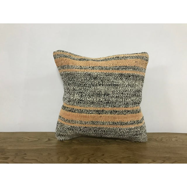 Vintage Turkish Handmade Black White and Peach Kilim Pillow Cover For Sale In Phoenix - Image 6 of 6
