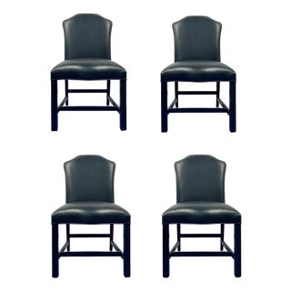 Maitland-Smith Transitional Black Leather Dining Chairs Set of 4 For Sale