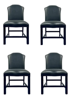 Maitland-Smith Transitional Black Leather Dining Chairs Set of 4