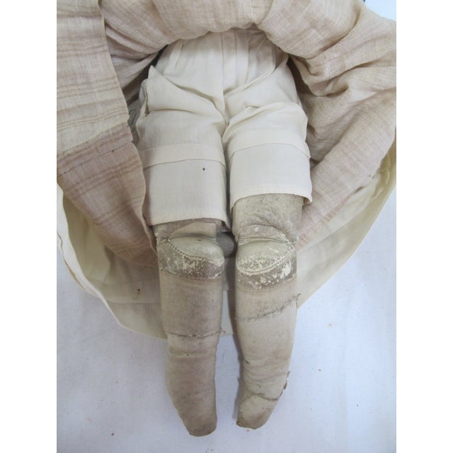 Antique German Colonial China Head Leather & Bisque Blonde Hair Blue Eye Doll For Sale - Image 12 of 12