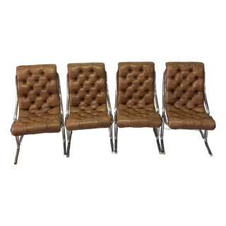 Set of 4 Vintage Mod Daystrom Chrome & Faux Leather Quilted Dining Chairs, Dated 1977 For Sale