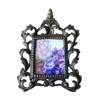 Circa 1980 Baroque-Style Bronze & Gilt Acanthus Leaf Cast Iron Easel Back Picture Frame For Sale