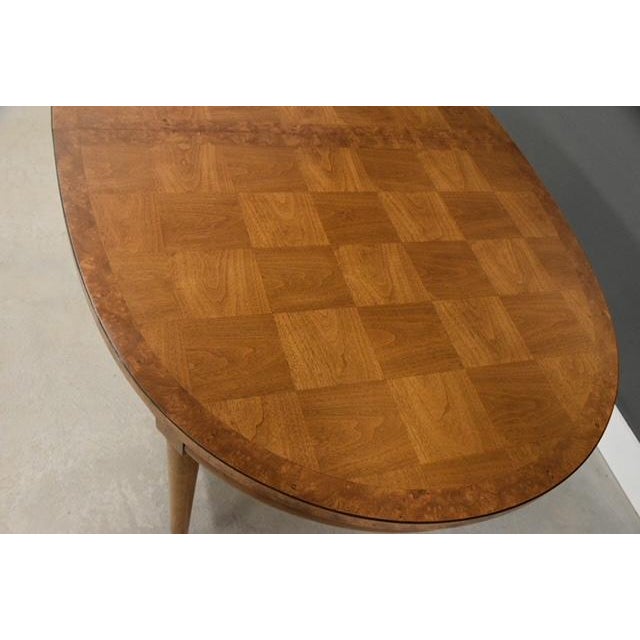 Brown 1960s Parque 68”-104” Walnut and Burl Oval Dining Table For Sale - Image 8 of 10