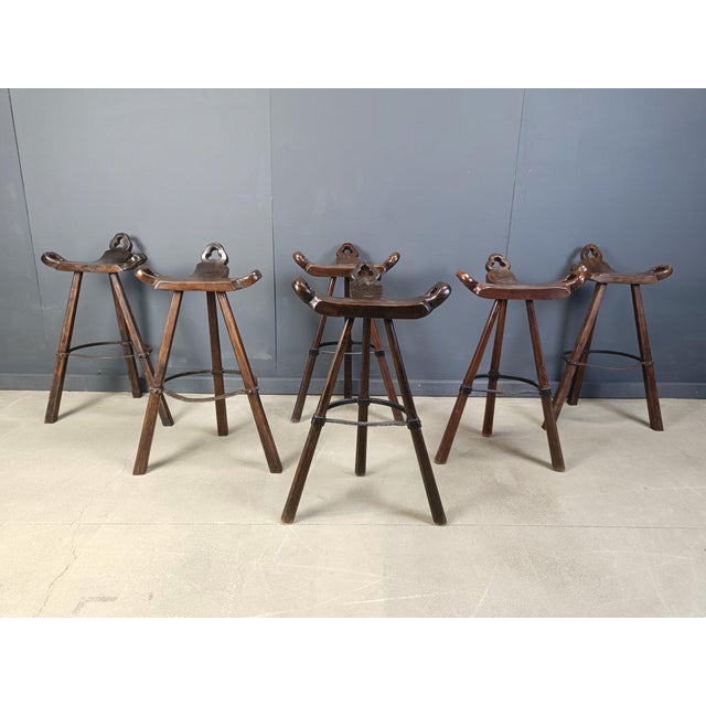 Brown Mid-Century Modern Brutalist Bar Stools, 1960s, Set of 6 For Sale - Image 8 of 11