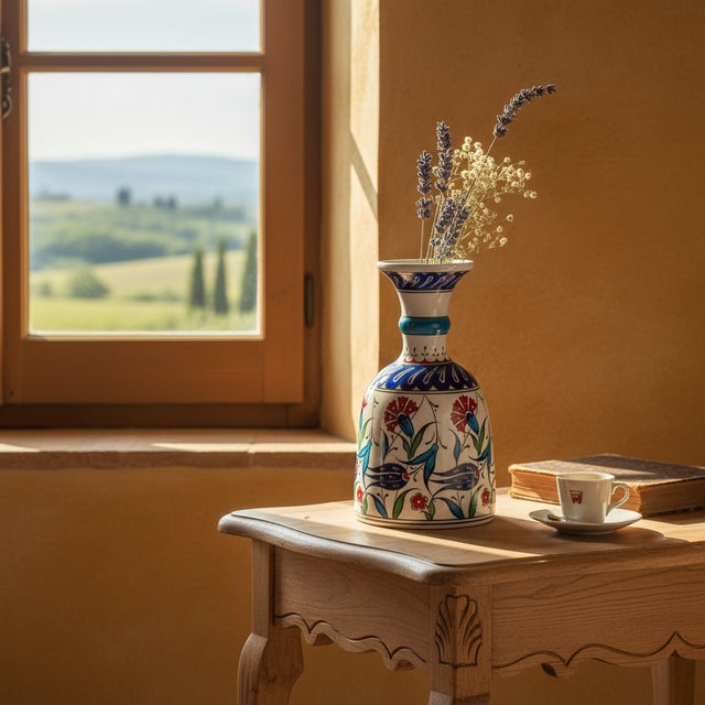2020s Handmade Ceramic “Bell” Vase (20cm) – Red Carnations & Turquoise Neck – Classical Iznik Vase For Sale - Image 5 of 8