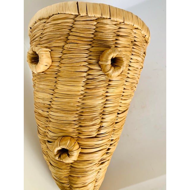 Textile Vintage Handwoven Rush Grass Cornucopia, Horn of Plenty Thanksgiving Basket For Sale - Image 7 of 10