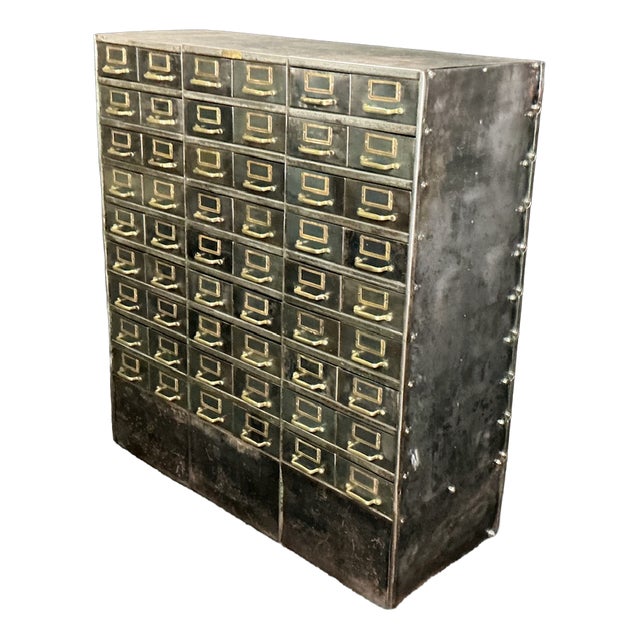 Vintage Industrial Steel Bank of Drawers, 1925 For Sale