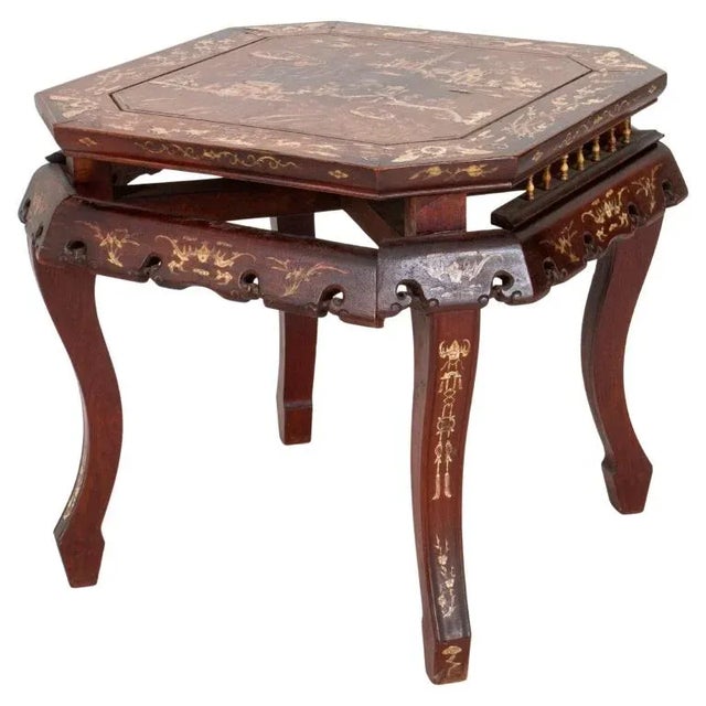 Brown Chinese Inlaid Hardwood Side Table, 19th Century For Sale - Image 8 of 11