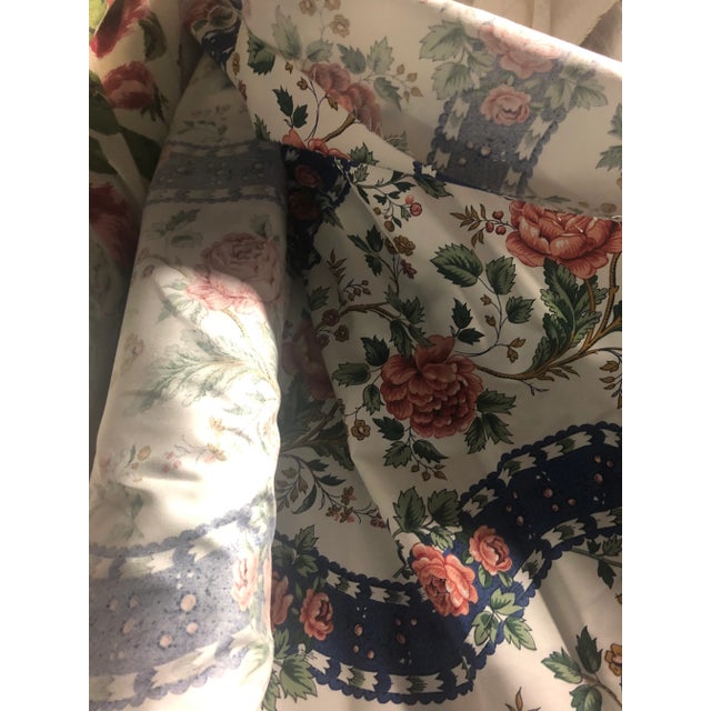 Traditional Vintage Fabric With Blue and Peach Rose Florals - 8 Yards For Sale - Image 3 of 4