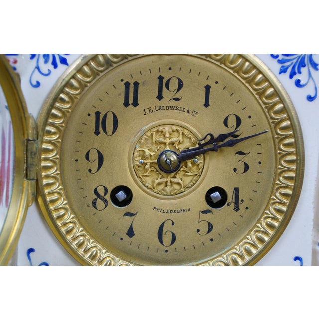 Antique Renaissance Revival j.e. Caldwell French Delft Porcelain Mantel Clock For Sale - Image 12 of 18