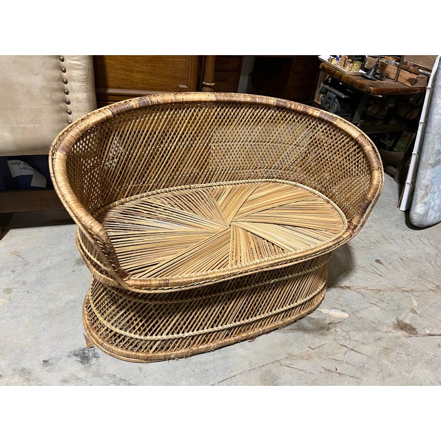 Vintage Wicker Double Seater Sofa and Side Table For Sale In Atlanta - Image 6 of 11
