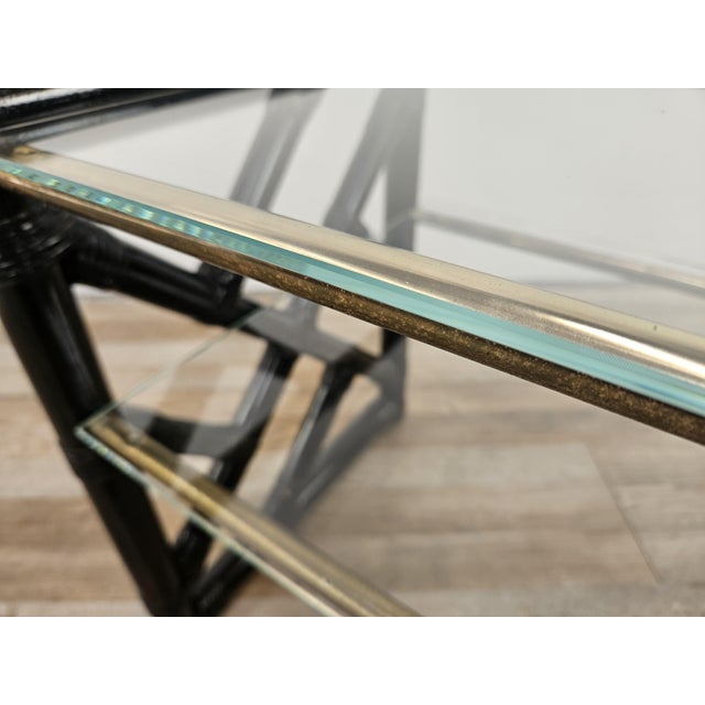 Black Black Lacquered Wicker Coffee Table with Two Glass Tops, 1970 For Sale - Image 8 of 13