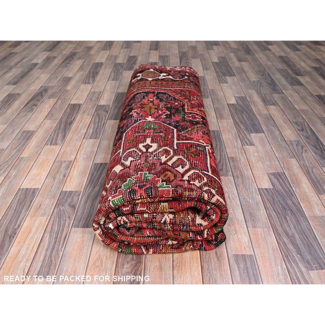 1960 10'x12'9" Crimson Red Pure And Soft Wool Sheared Low Semi Antique Oriental Rug For Sale - Image 11 of 11