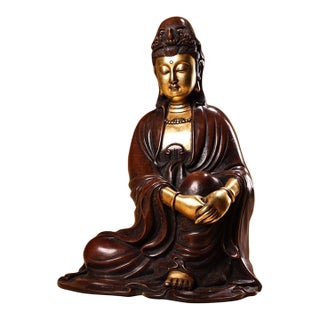 Late 20th Century Gilt Bronze Figure of a Seated Guanyin Bodhisattva For Sale