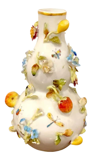 19th Century Meissen Cabinet Vase With Applied Fruits and Flowers