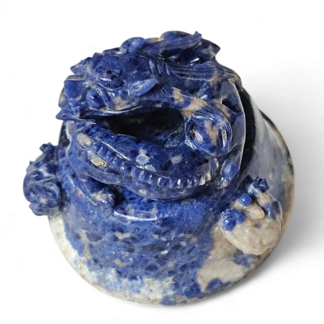 Extremely Rare Early 20th Century Hand-Carved Lapis Lazuli Chinese Dragon Censer For Sale - Image 9 of 12