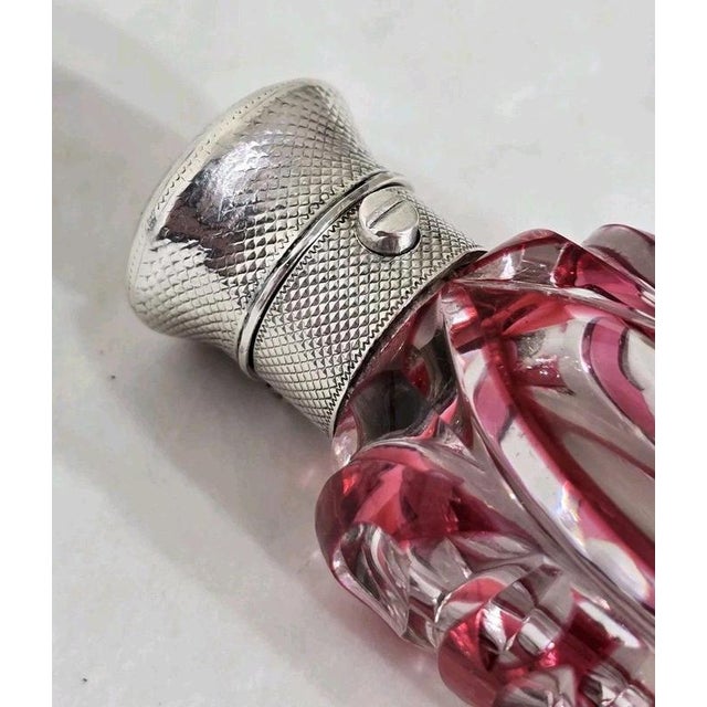 Metal Antique Victorian Bohemian Cut Glass Vanity Scent Bottle with Silver Mount For Sale - Image 7 of 18