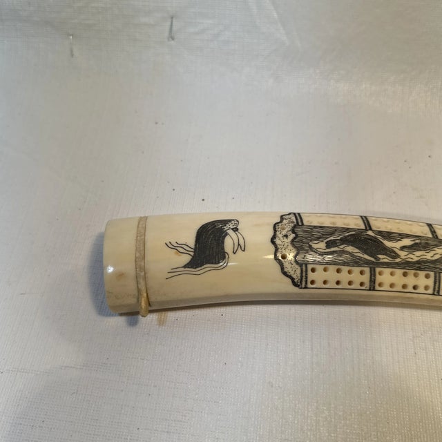 Nautical Old Walrus Tusk Scrimshaw Cribbage Board For Sale - Image 3 of 11