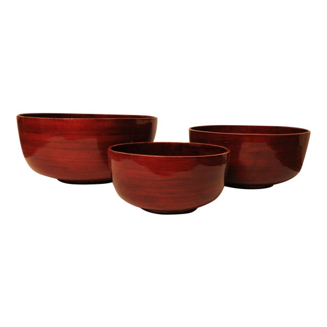 Lacquered Bamboo Serving Bowls Set of 3 Chairish