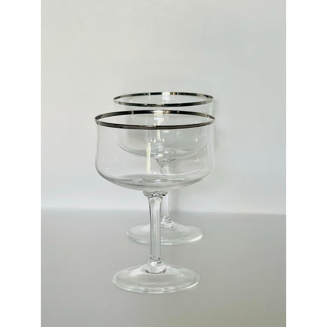 1970’s Silver Rimmed Champagne Saucers- A Pair For Sale In Jacksonville, FL - Image 6 of 10