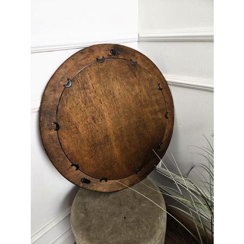 Vintage Italian Round Wood Wall Mirror, 1970s For Sale - Image 6 of 7