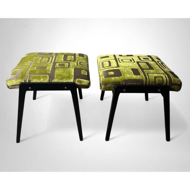 Mid 20th Century Mid 20th Century Paolo Buffa Style Pair of Wooden Benches Upholstered Designers Guild Fabric For Sale - Image 5 of 18