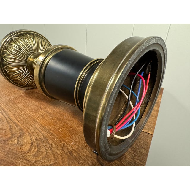 1960s 1960s Stiffel Brass and Black Enamel Flame Top Table Lamp Pair For Sale - Image 5 of 9