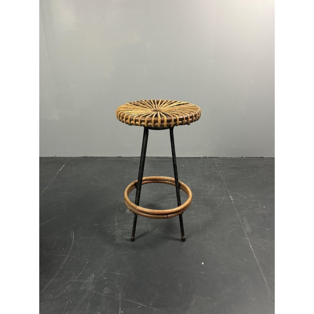 Mid-Century Modern Dutch Rattan Bamboo Bar Stool by Dirk Van Sliedrecht for Rohé Noordwolde, 1950s For Sale - Image 4 of 18