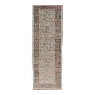 Elegant Modern Ottoman-Style Runner With Intricate Patterns in Blues and Browns 3'5" X 10'7" For Sale