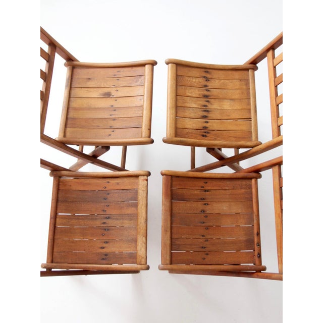 Antique Slat Wood Folding Chairs Set 4 For Sale - Image 6 of 14