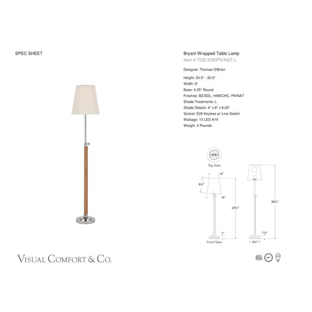 Thomas O'Brien by Visual Comfort Signature Bryant Wrapped Table Lamp in Polished Nickel and Natural Leather with Linen...
