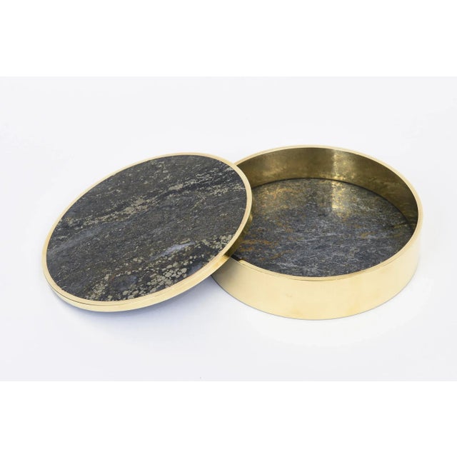 Vintage Round Stone and Brass Norwegian Two Part Box, 1970's For Sale - Image 4 of 10