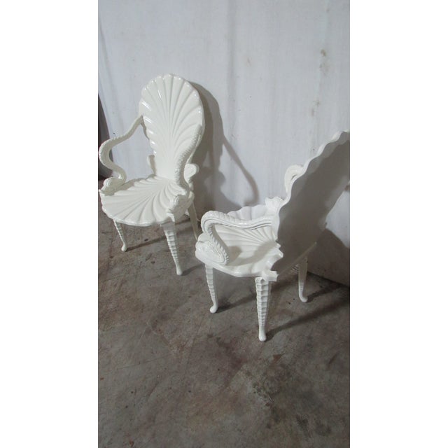 White Pair Mid-Century Italian Neo-Classical Carved Wood White Lacquer Shell & Dolphin Chairs For Sale - Image 8 of 14
