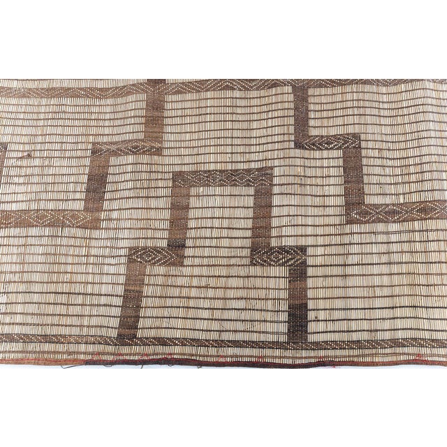 Art Deco Doris Leslie Blau Moroccan Vintage Geometric Tan With Brown Rug Reed And Leather For Sale - Image 3 of 8