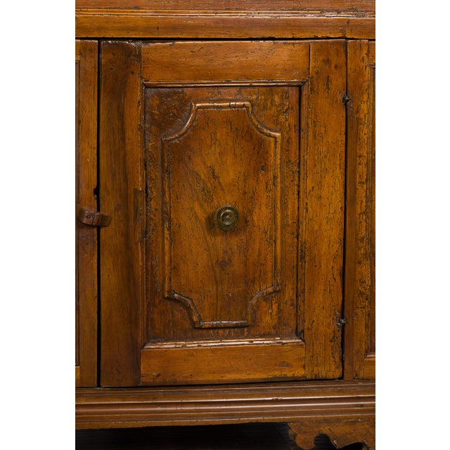 Italian 18th Century Walnut Credenza with Four Drawers, Two Doors, Bracket Feet For Sale - Image 4 of 12
