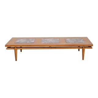 John Widdicomb Walnut & Marble Coffee Table For Sale