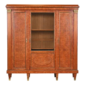 Antique French Empire Burl Wood Bibliotheque Bookcase Cabinet, Circa 1880s