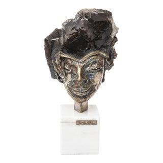 1970's Silvered Bronze, Amethyst, Quartz and Enamel Sculpture on Marble Base by Teno, Spain, For Sale