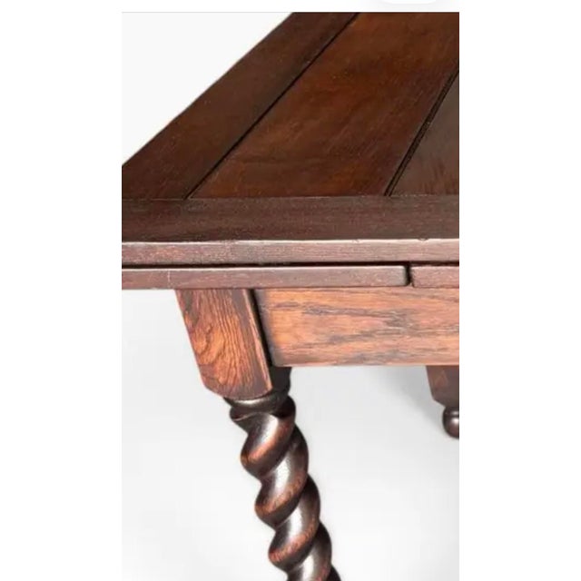 Wood Vintage 1930s Jacobean Solid Oak Barley Twist Draw Leaf Dining Table Completely Restored. For Sale - Image 7 of 12