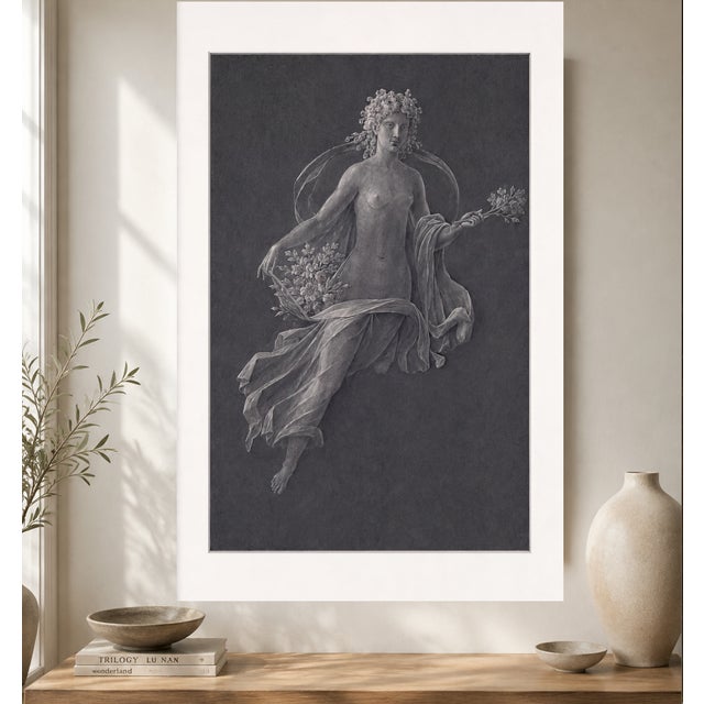 Traditional Atelier Aria Lumae Wilhelm Zahn Pompeian Flora Primavera Fresco Graphite Study High Contrast Fine Art Gallery Board Print 16 X 24 For Sale - Image 3 of 16