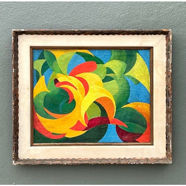 This vibrant original oil on canvas captures the electric energy of the Mid-Century Modern era through a masterclass in...